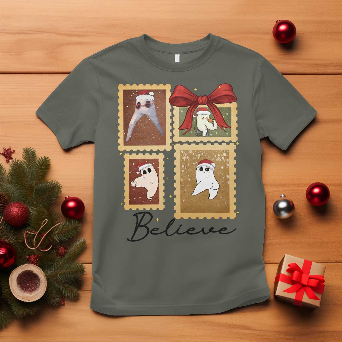 Fresno Nightcrawler Cryptid Christmas Believe Gift T Shirt TS12 Military Green Print Your Wear