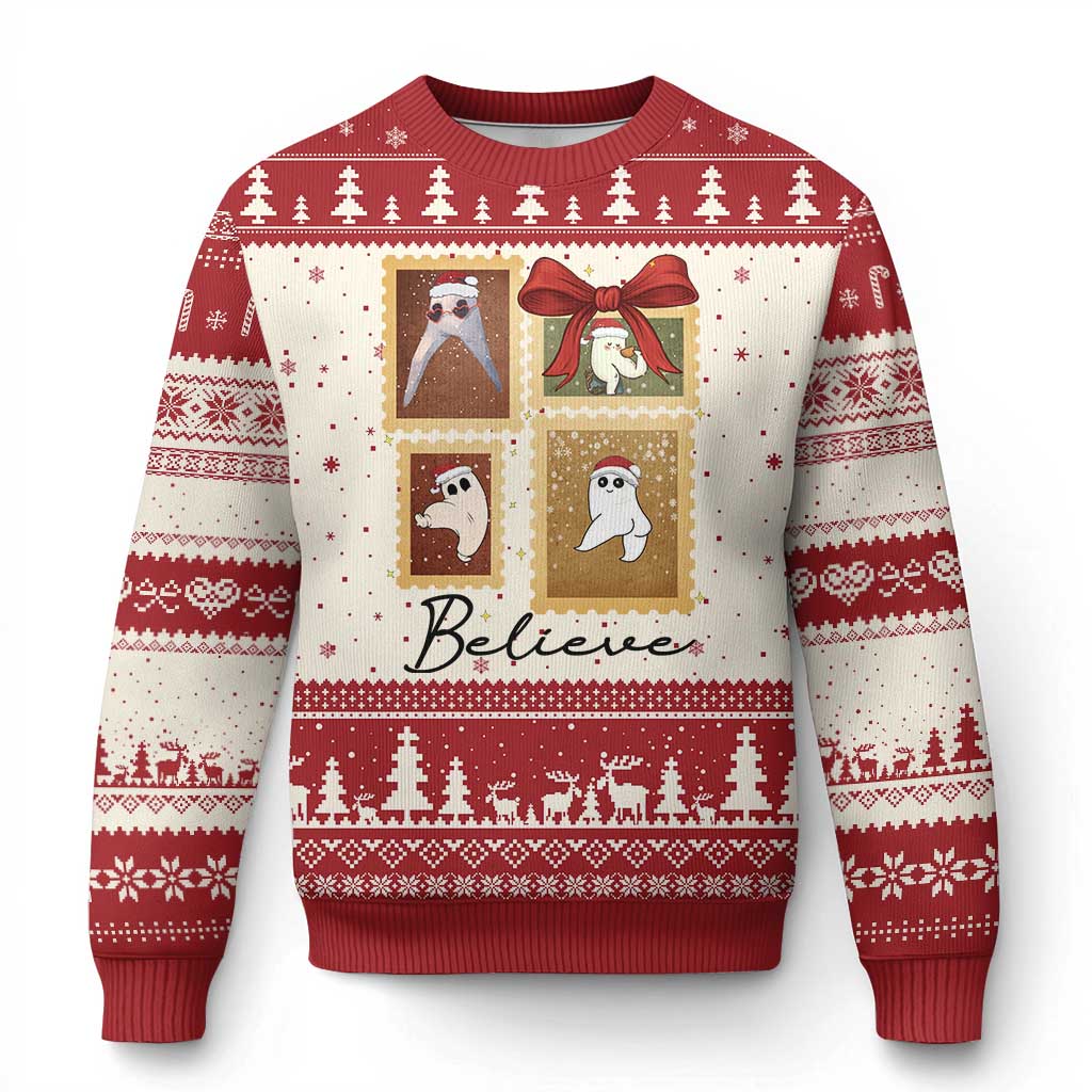 Fresno Nightcrawler Cryptid Xmas Believe Gift Ugly Christmas Sweater TS12 Beige Red Print Your Wear