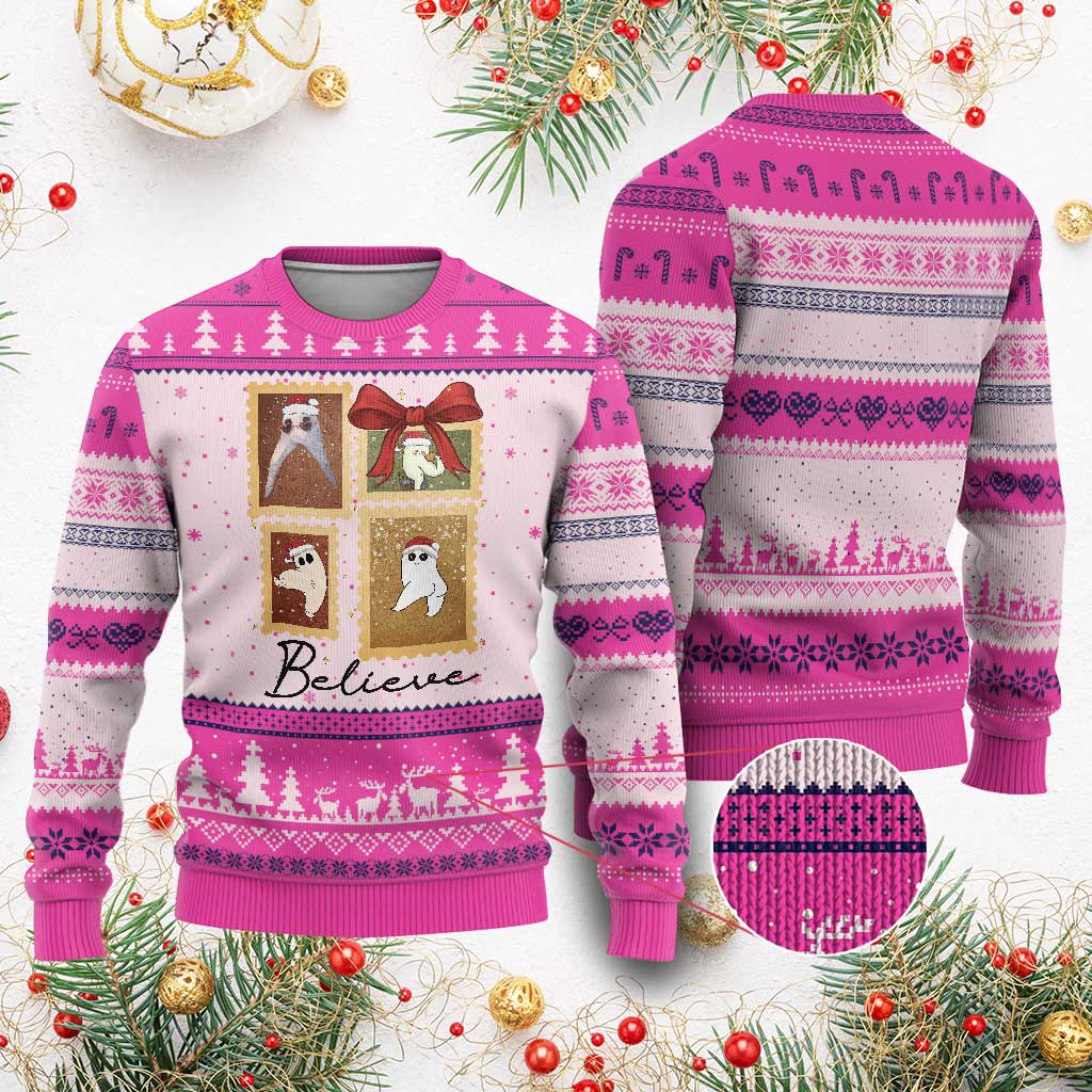 Fresno Nightcrawler Cryptid Xmas Believe Gift Ugly Christmas Sweater TS12 Hot Pink Print Your Wear