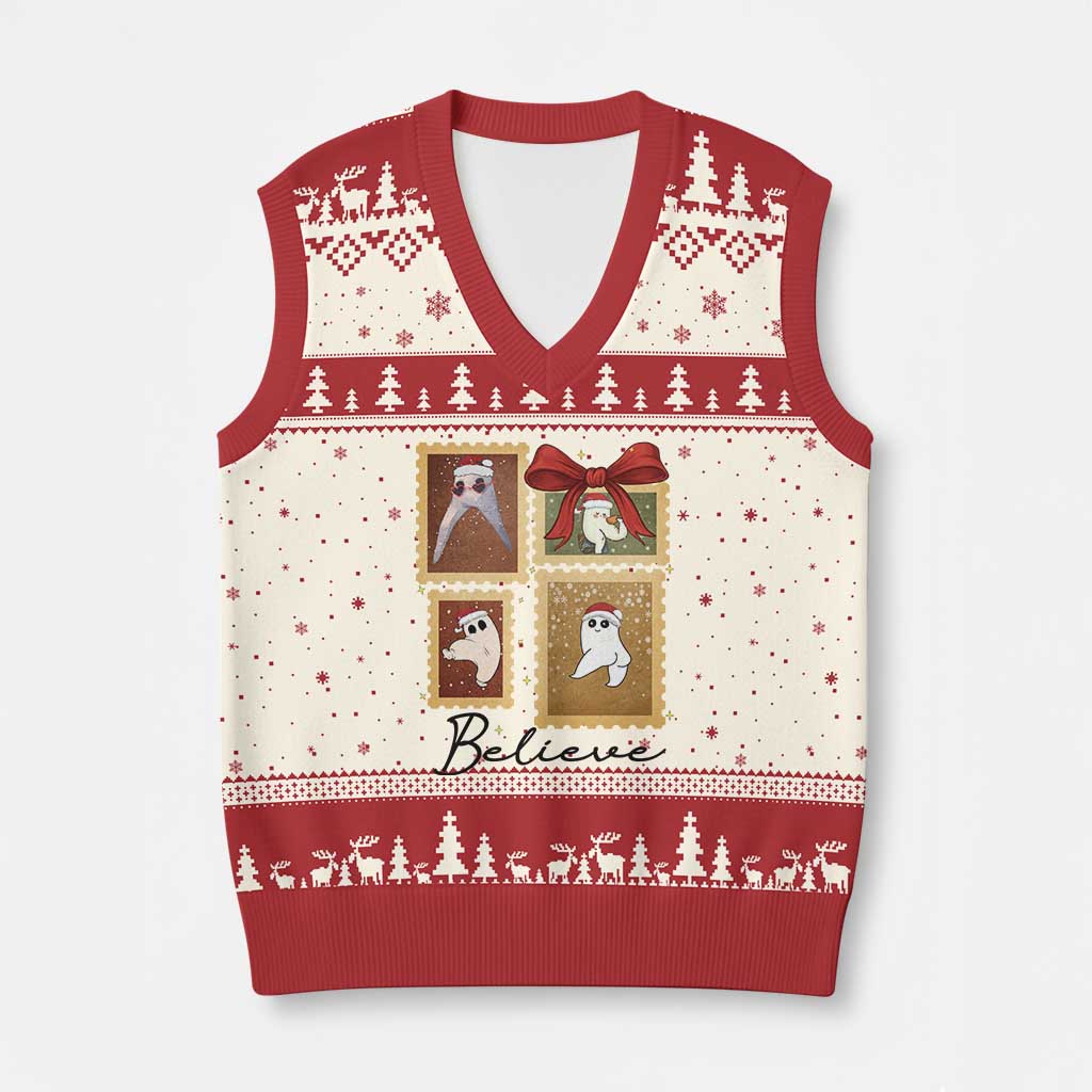 Fresno Nightcrawler Cryptid Xmas Believe Gift V-Neck Knit Sweater Vest TS12 Beige Red Print Your Wear