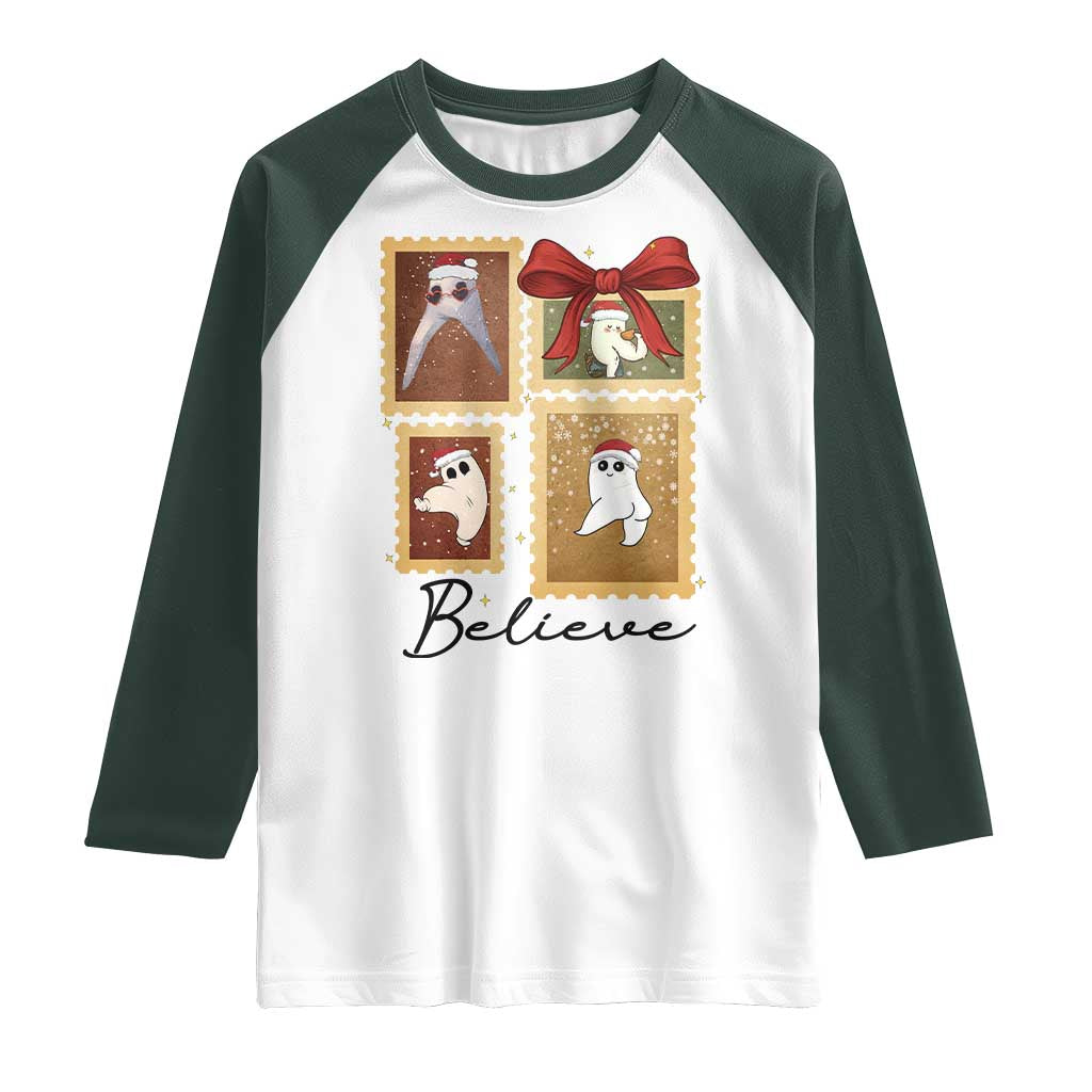 Fresno Nightcrawler Cryptid Christmas Believe Gift Raglan Shirt TS12 White Dark Forest Green Print Your Wear
