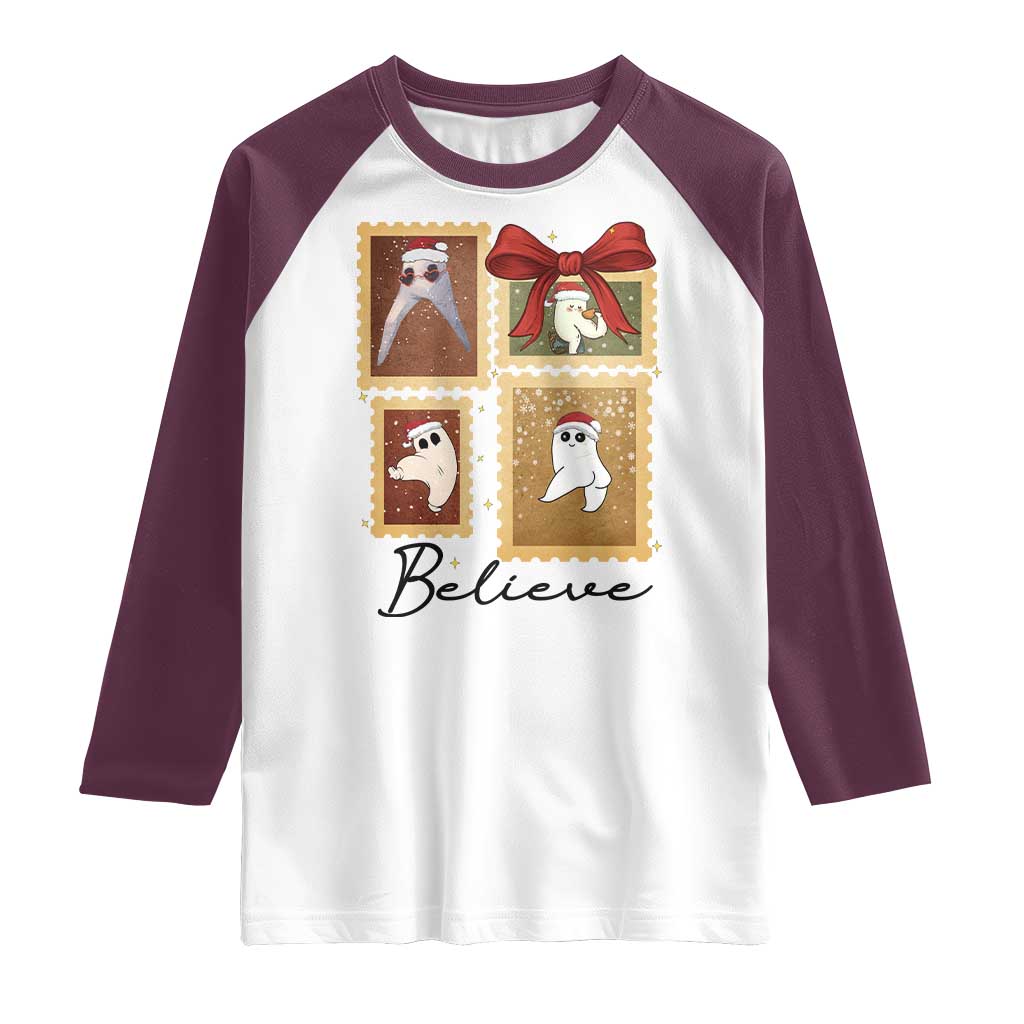 Fresno Nightcrawler Cryptid Christmas Believe Gift Raglan Shirt TS12 White Maroon Print Your Wear