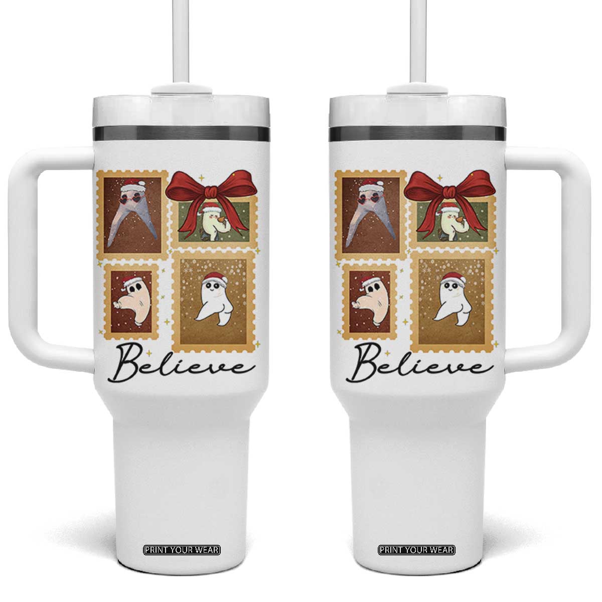 Fresno Nightcrawler Cryptid Christmas Believe Gift Tumbler With Handle TS12 One Size: 40 oz White Print Your Wear