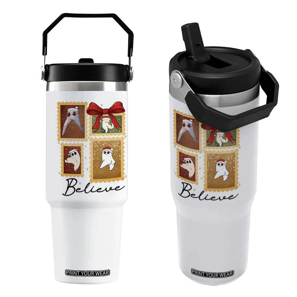 Fresno Nightcrawler Cryptid Christmas Believe Gift Flip Straw Tumbler TS12 One Size: 30 oz White Print Your Wear