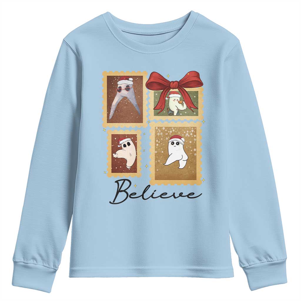 Fresno Nightcrawler Cryptid Christmas Believe Gift Youth Sweatshirt TS12 Light Blue Print Your Wear