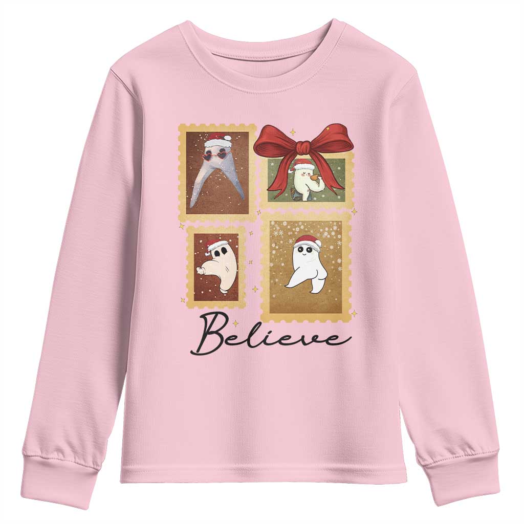 Fresno Nightcrawler Cryptid Christmas Believe Gift Youth Sweatshirt TS12 Light Pink Print Your Wear