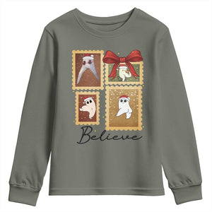 Fresno Nightcrawler Cryptid Christmas Believe Gift Youth Sweatshirt TS12 Military Green Print Your Wear