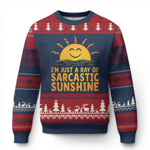 Funny Im Just A Ray Of Sarcastic Sunshine Ugly Christmas Sweater No Filter Attitude Gift TS12 Navy Red Print Your Wear