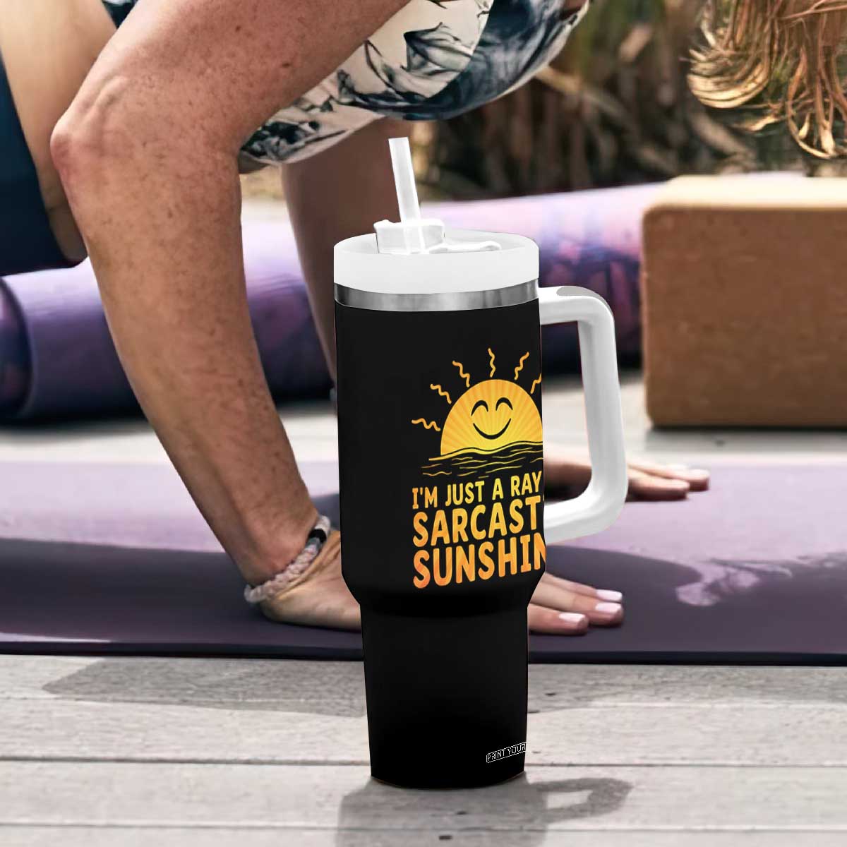 Funny Im Just A Ray Of Sarcastic Sunshine Tumbler With Handle No Filter Attitude Gift TS12 Print Your Wear
