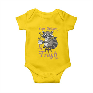 Funny Sarcastic Raccoon Coffee Lover Baby Onesie Your Opinion Is Trash Gift TS12 Daisy Print Your Wear