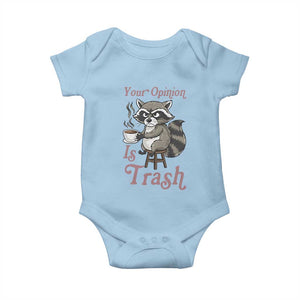 Funny Sarcastic Raccoon Coffee Lover Baby Onesie Your Opinion Is Trash Gift TS12 Light Blue Print Your Wear