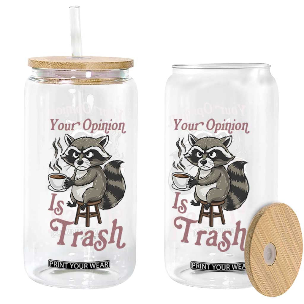 Funny Sarcastic Raccoon Coffee Lover Glass Can Your Opinion Is Trash Gift TS12 Print Your Wear