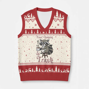 Funny Sarcastic Raccoon Coffee Lover V-Neck Knit Sweater Vest Your Opinion Is Trash Gift TS12 Beige Red Print Your Wear