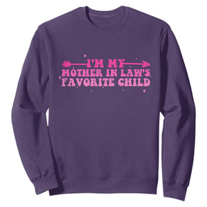 Funny In Law Gift Sweatshirt I Am My Mother In Laws Favorite Child TS12 Purple Print Your Wear