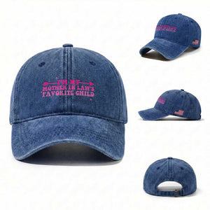 Funny In Law Gift Washed Cotton Baseball Cap I Am My Mother In Laws Favorite Child TS12 Washed Cap Universal Fit Royal Blue Print Your Wear