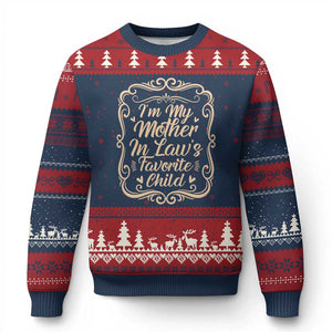 I Am My Mother In Laws Favorite Child Ugly Christmas Sweater Funny Family Joke Gift TS12 Navy Red Print Your Wear