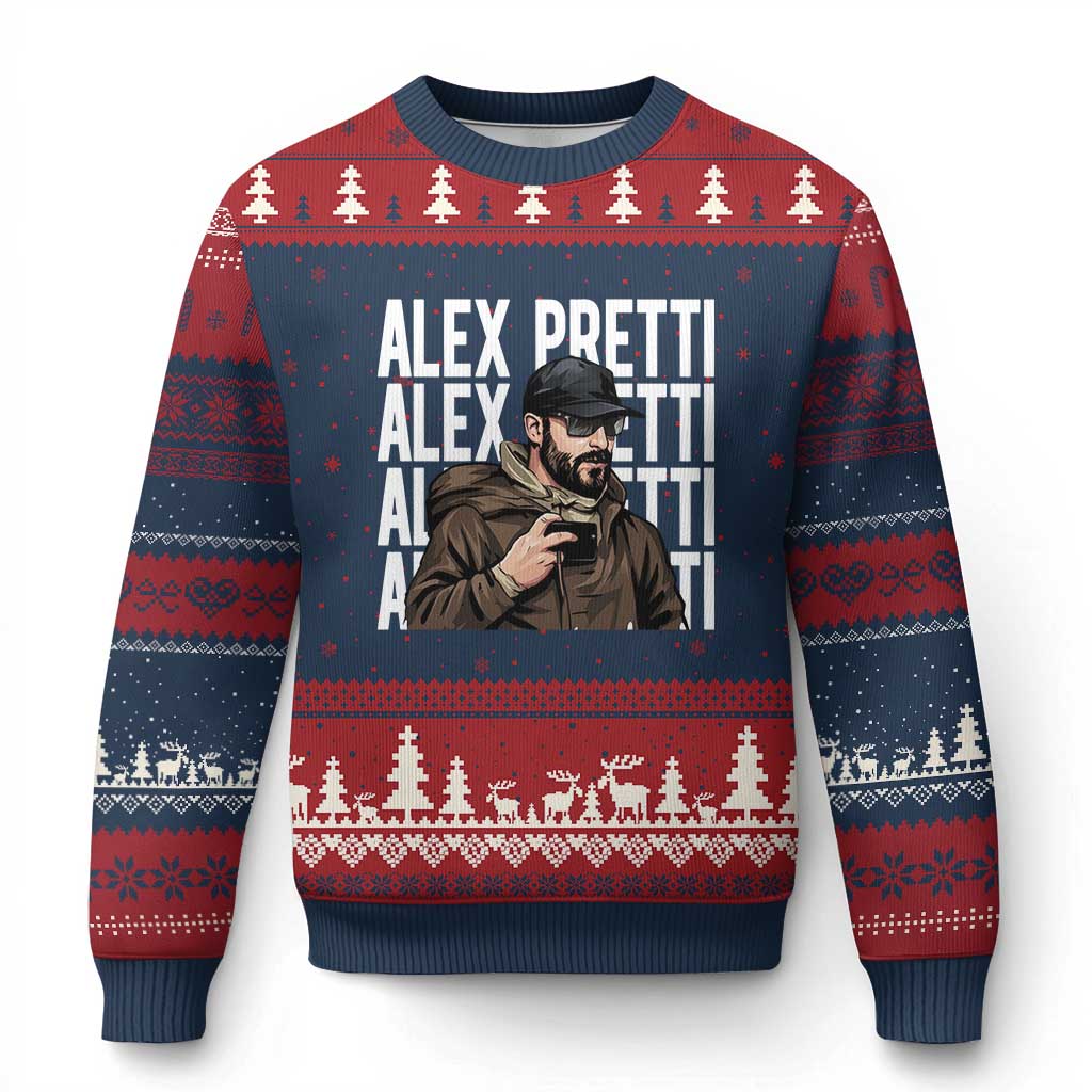 Alex Pretti Ugly Christmas Sweater Minneapolis Hero Nurse Community Support Gift TS12 Navy Red Print Your Wear