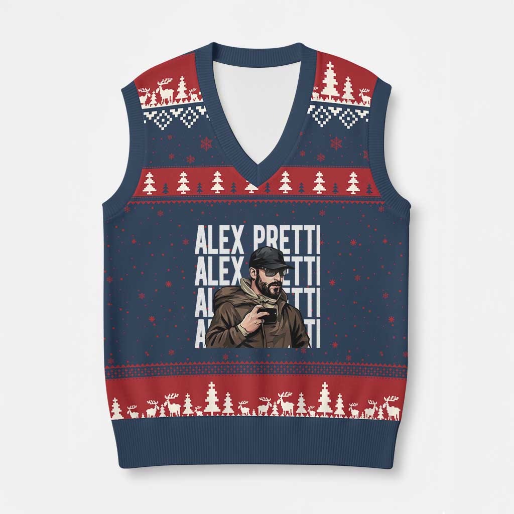 Alex Pretti V-Neck Knit Sweater Vest Minneapolis Hero Nurse Community Support Gift TS12 Navy Red Print Your Wear