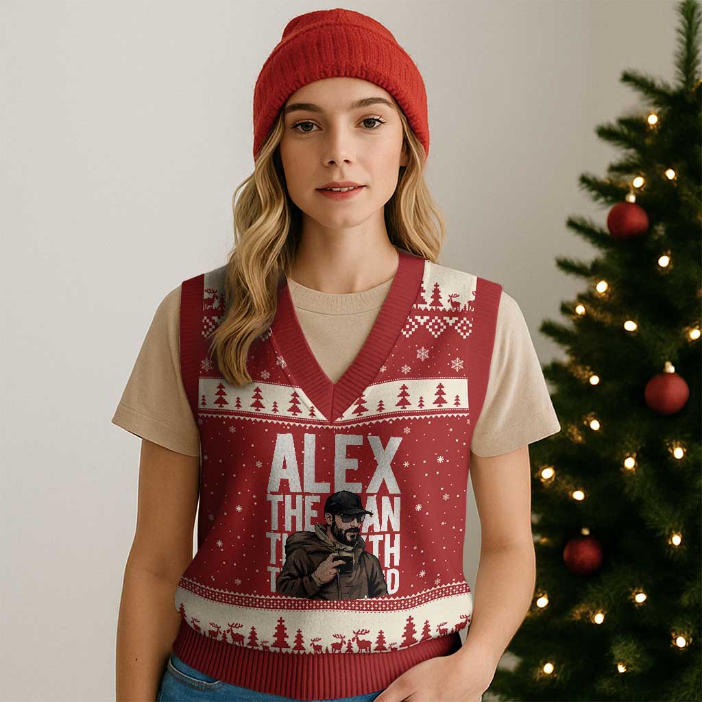 Alex Pretti V-Neck Knit Sweater Vest Alex The Man The Myth The Legend Vintage Gift TS12 Red Beige Print Your Wear