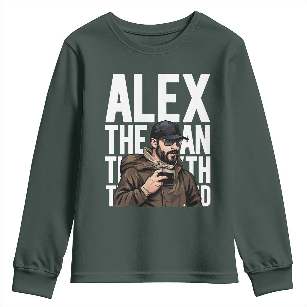 Alex Pretti Youth Sweatshirt Alex The Man The Myth The Legend Vintage Gift TS12 Dark Forest Green Print Your Wear