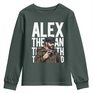 Alex Pretti Youth Sweatshirt Alex The Man The Myth The Legend Vintage Gift TS12 Dark Forest Green Print Your Wear