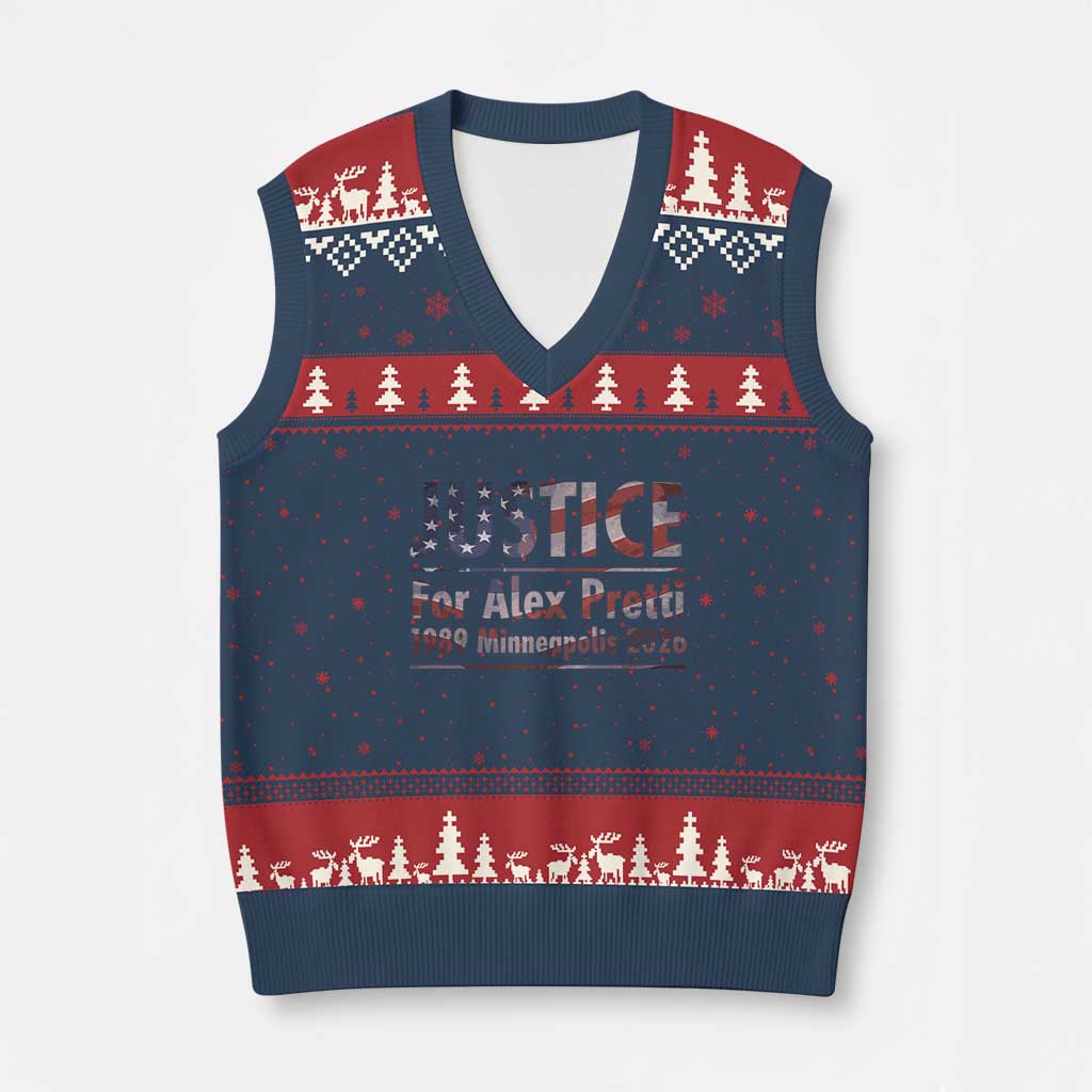 Justice For Alex Pretti V-Neck Knit Sweater Vest Minneapolis MN Tribute Gift TS12 Navy Red Print Your Wear