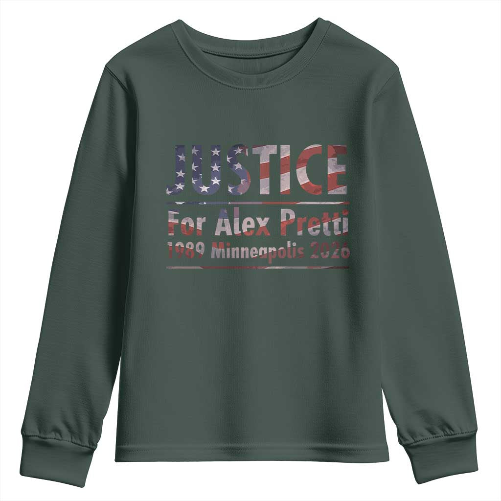 Justice For Alex Pretti Youth Sweatshirt Minneapolis MN Tribute Gift TS12 Dark Forest Green Print Your Wear