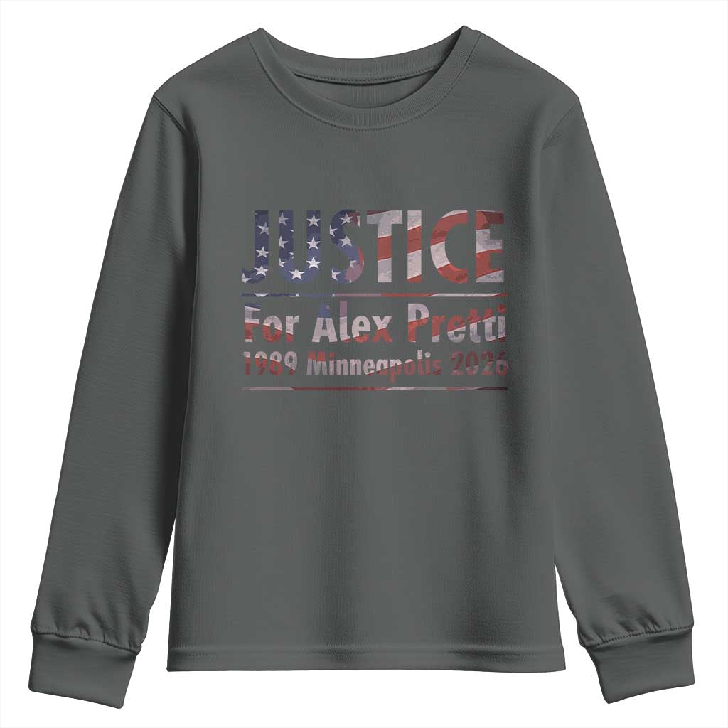Justice For Alex Pretti Youth Sweatshirt Minneapolis MN Tribute Gift TS12 Dark Heather Print Your Wear
