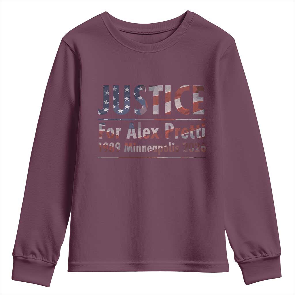 Justice For Alex Pretti Youth Sweatshirt Minneapolis MN Tribute Gift TS12 Maroon Print Your Wear