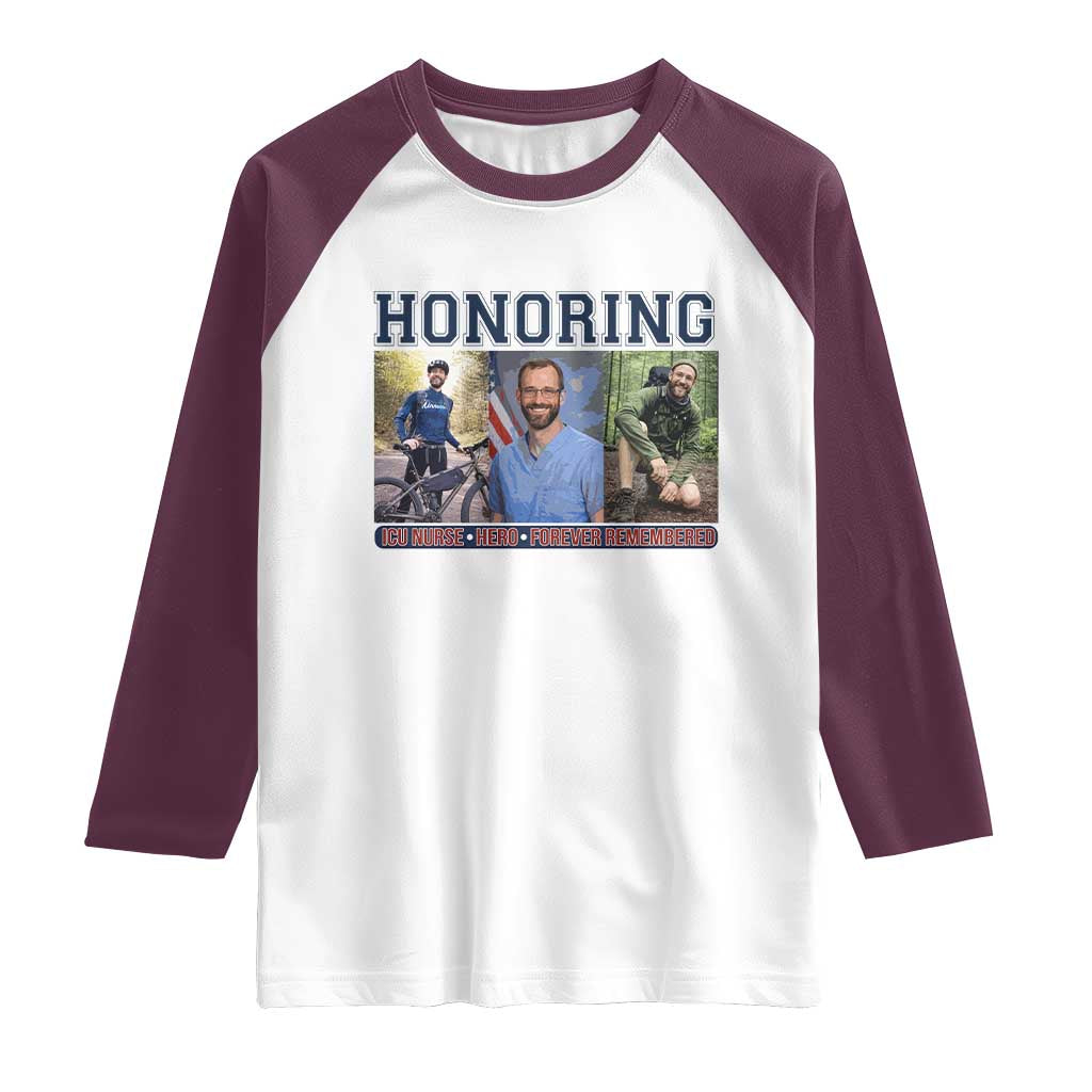 Honoring Alex Pretti Memorial Raglan Shirt ICU Nurse Hero Tribute Minneapolis TS12 White Maroon Print Your Wear