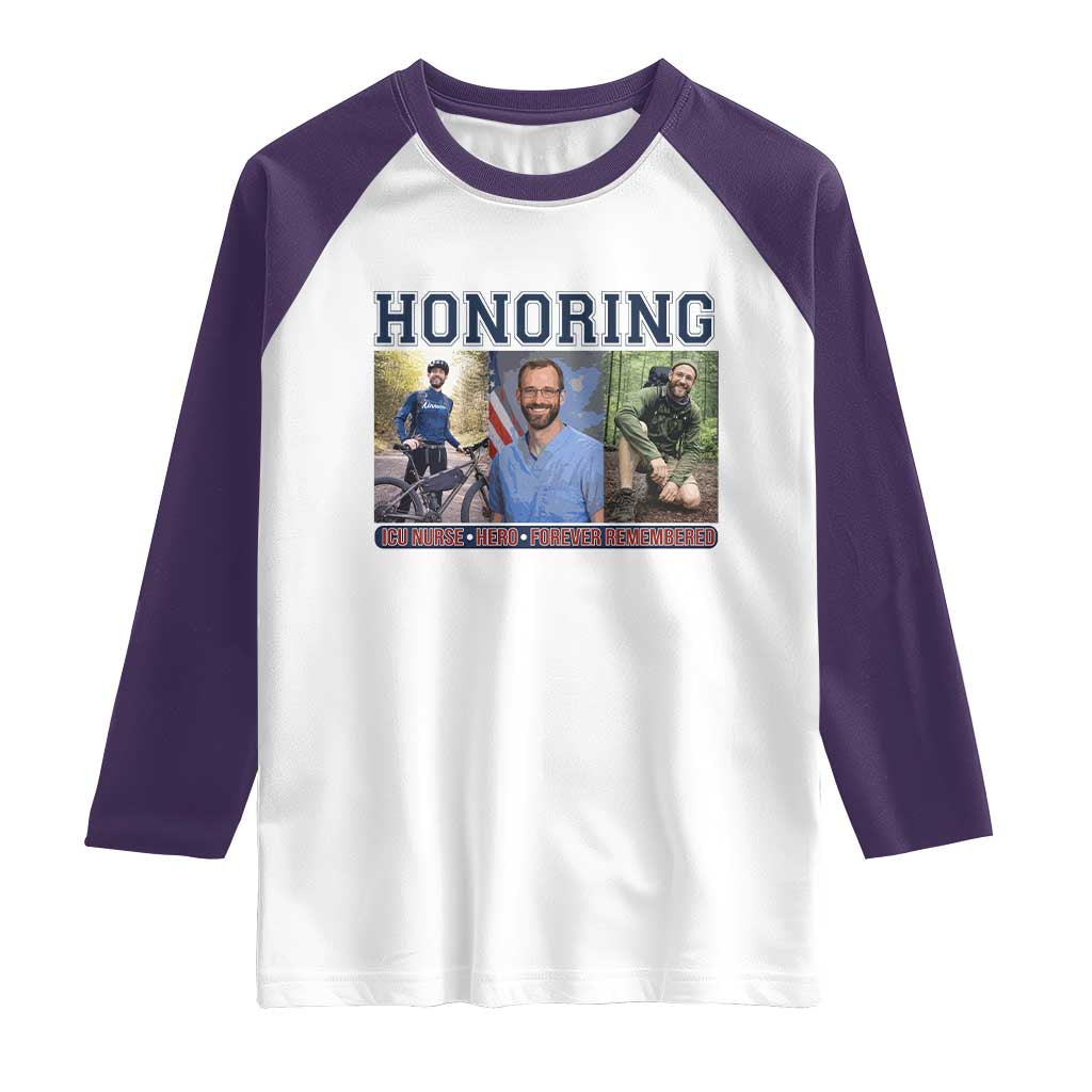 Honoring Alex Pretti Memorial Raglan Shirt ICU Nurse Hero Tribute Minneapolis TS12 White Purple Print Your Wear