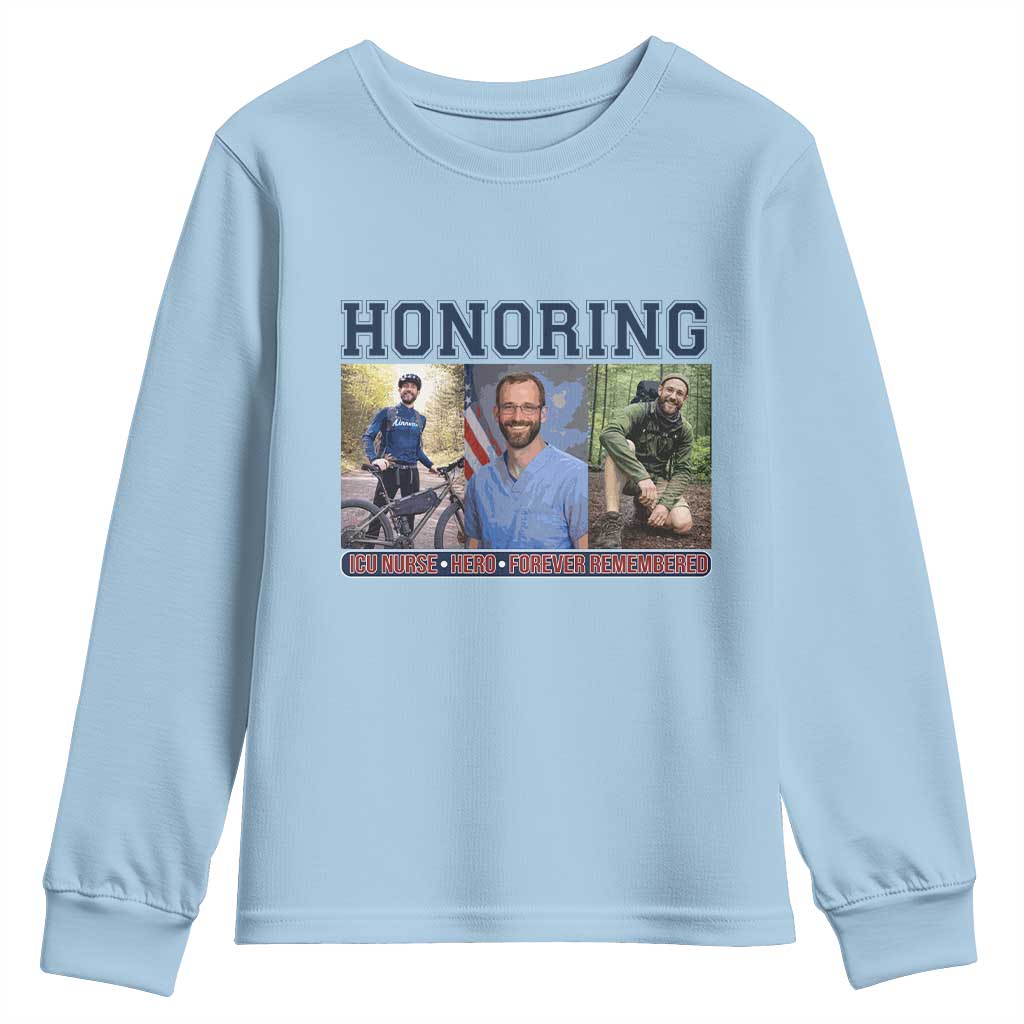 Honoring Alex Pretti Memorial Youth Sweatshirt ICU Nurse Hero Tribute Minneapolis TS12 Light Blue Print Your Wear