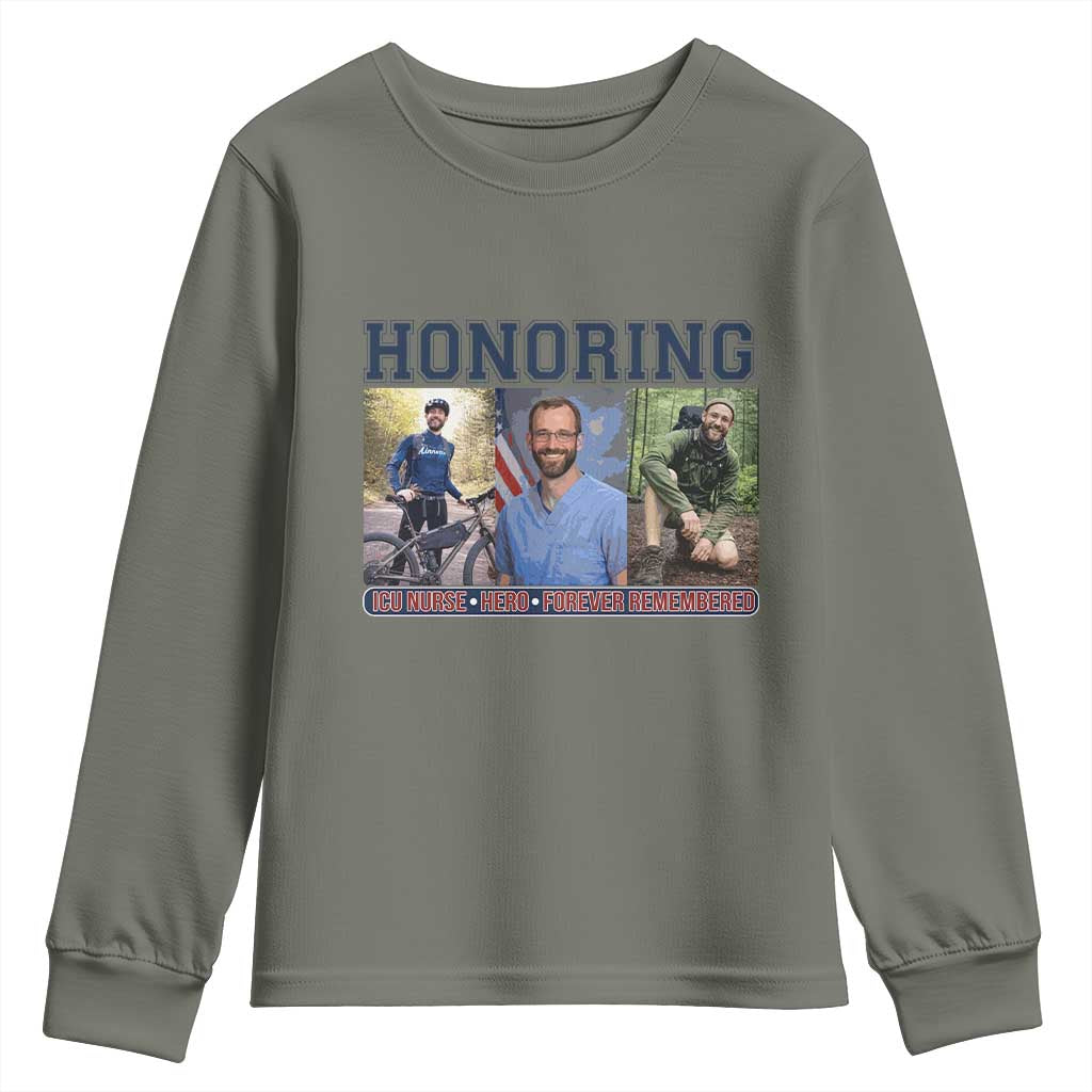 Honoring Alex Pretti Memorial Youth Sweatshirt ICU Nurse Hero Tribute Minneapolis TS12 Military Green Print Your Wear