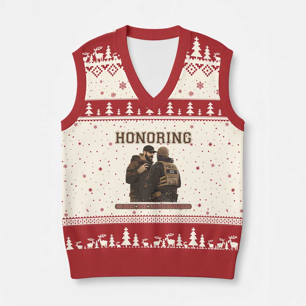 Honoring Alex Pretti ICU Nurse Tribute Support Gift V-Neck Knit Sweater Vest TS12 Beige Red Print Your Wear