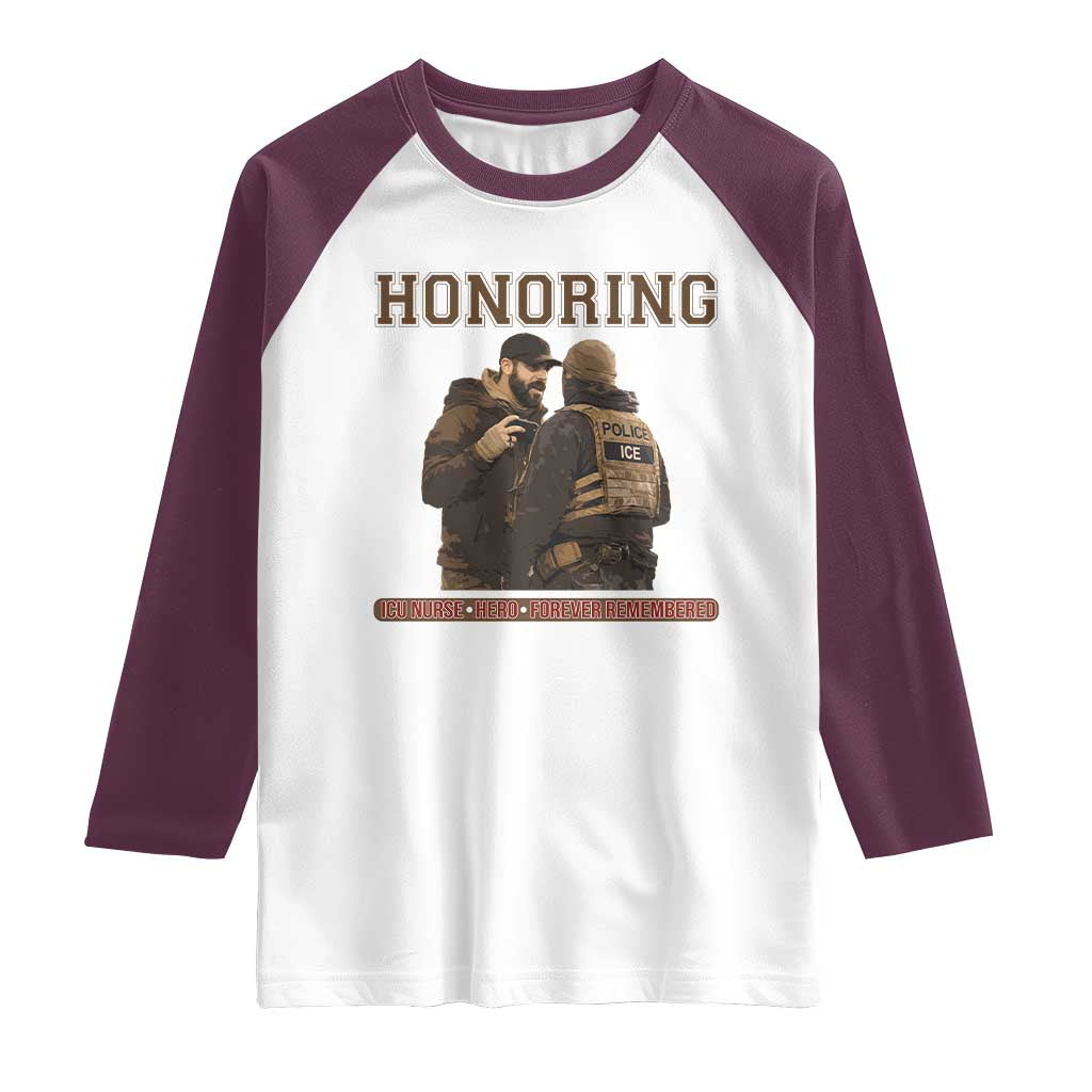 Honoring Alex Pretti ICU Nurse Tribute Support Gift Raglan Shirt TS12 White Maroon Print Your Wear