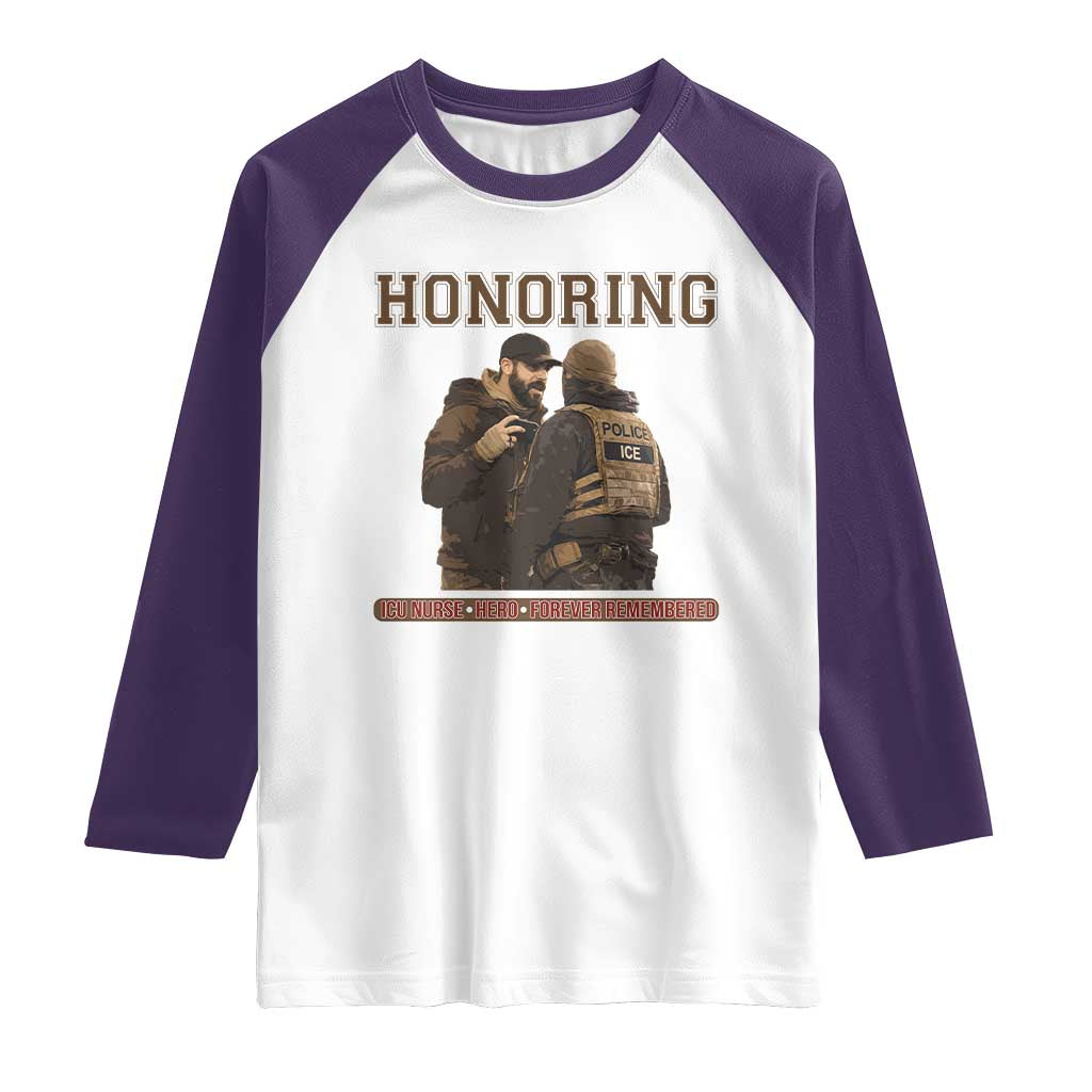 Honoring Alex Pretti ICU Nurse Tribute Support Gift Raglan Shirt TS12 White Purple Print Your Wear