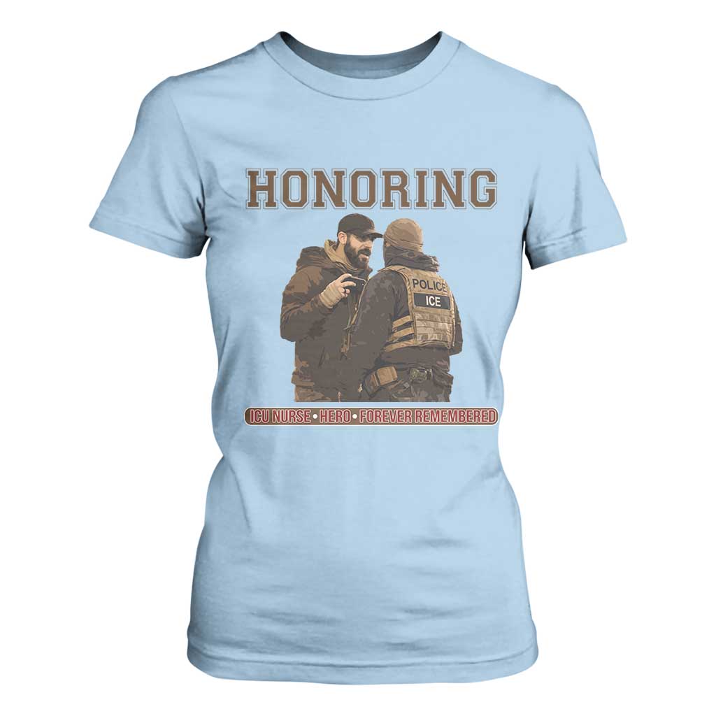 Honoring Alex Pretti ICU Nurse Tribute Support Gift T Shirt For Women TS12 Light Blue Print Your Wear