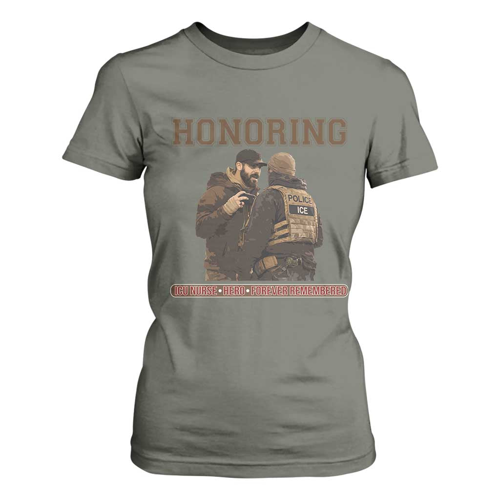 Honoring Alex Pretti ICU Nurse Tribute Support Gift T Shirt For Women TS12 Military Green Print Your Wear