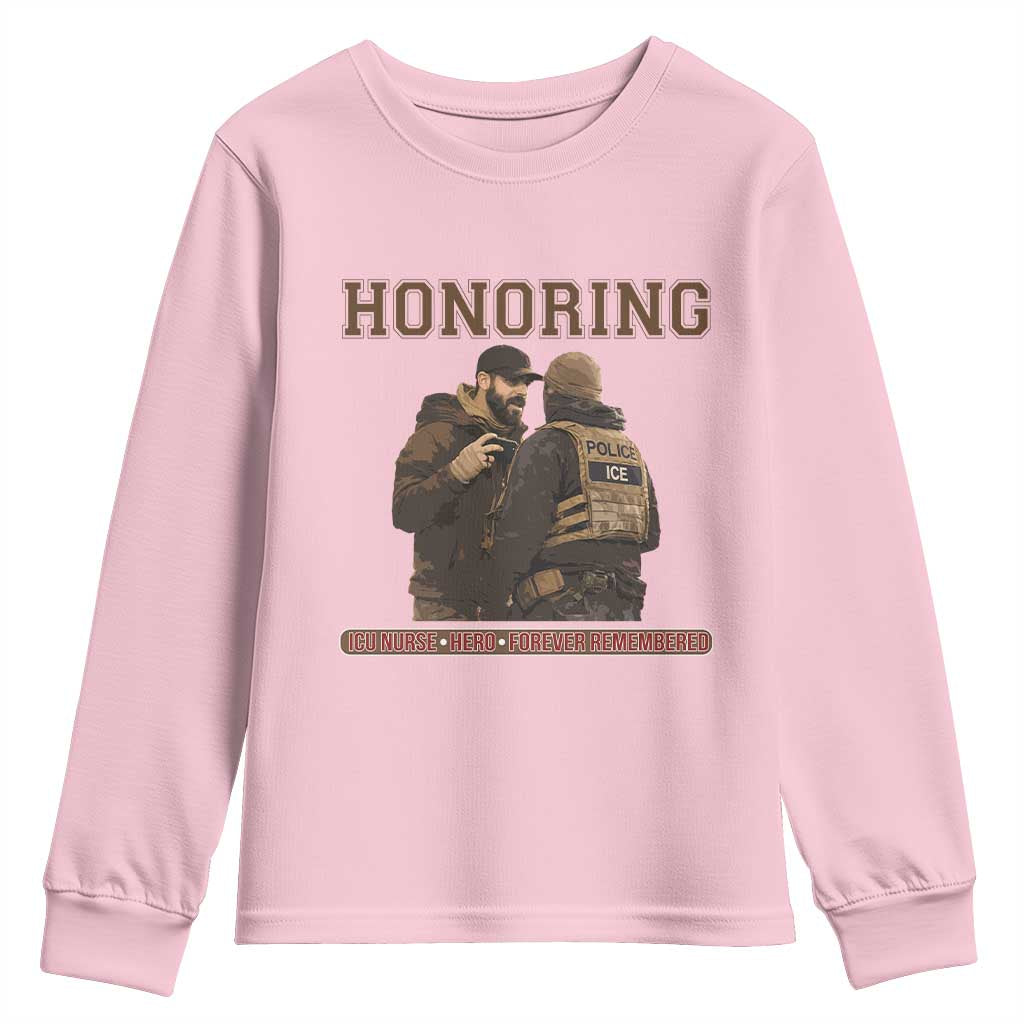 Honoring Alex Pretti ICU Nurse Tribute Support Gift Youth Sweatshirt TS12 Light Pink Print Your Wear