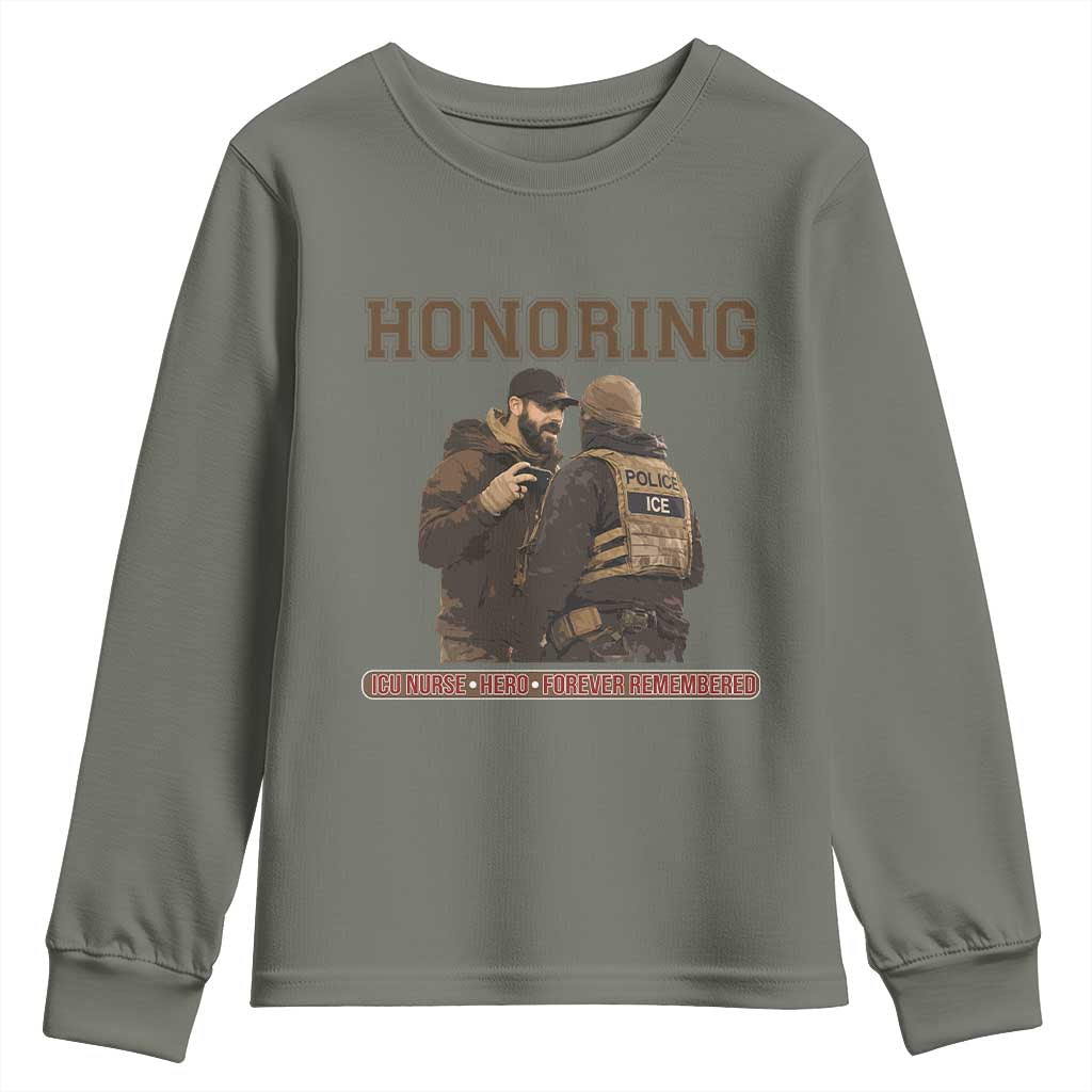 Honoring Alex Pretti ICU Nurse Tribute Support Gift Youth Sweatshirt TS12 Military Green Print Your Wear
