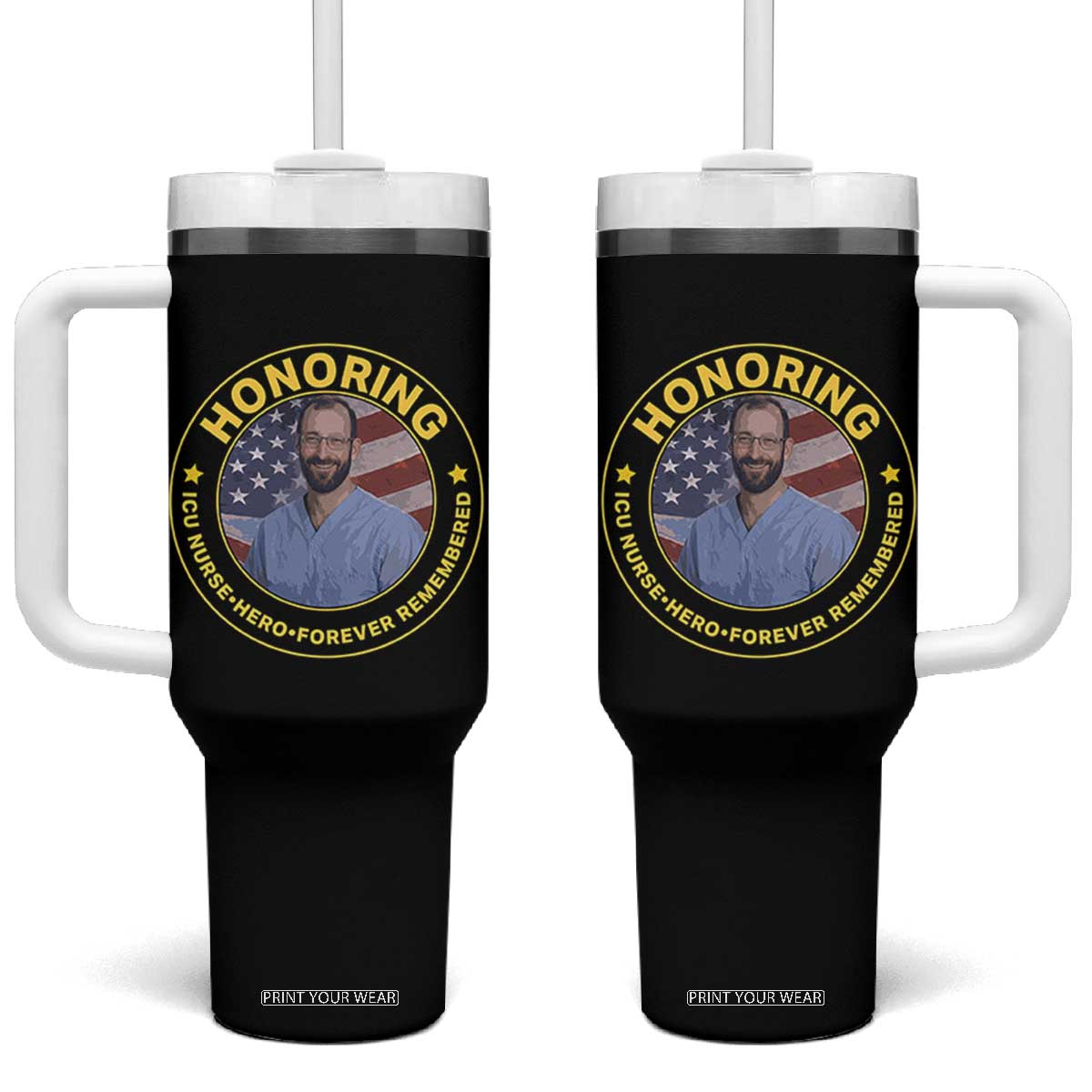 Alex Pretti Memorial Healthcare Hero Tumbler With Handle Minneapolis Support Gift TS12 One Size: 40 oz Black Print Your Wear