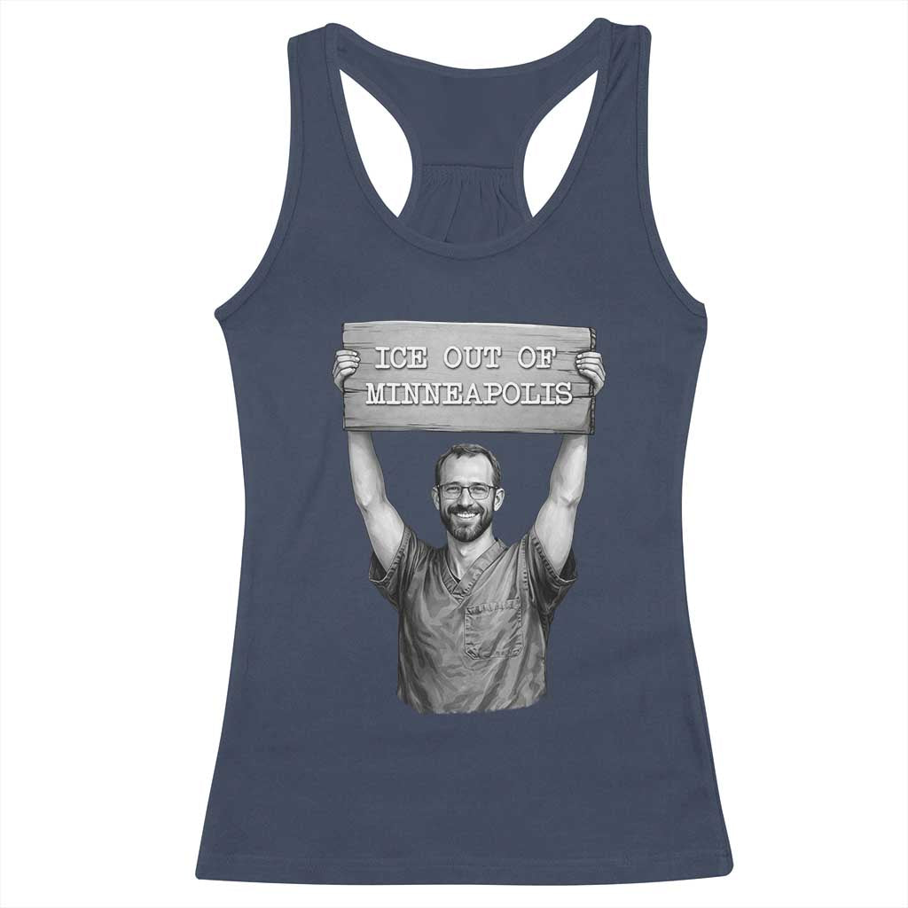 Ice Out Of Minneapolis Racerback Tank Top Alex Pretti Memorial ICU Nurse Tribute Support TS12 Navy Print Your Wear