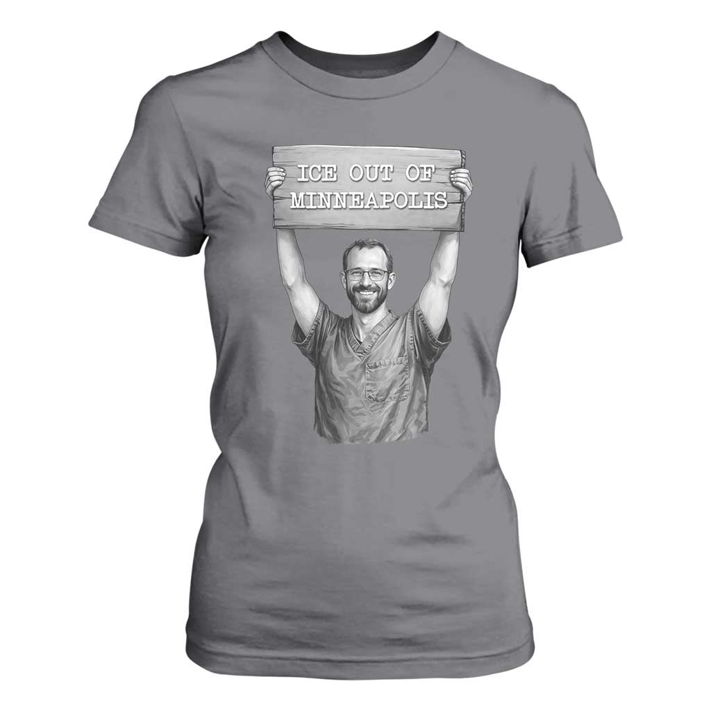 Ice Out Of Minneapolis T Shirt For Women Alex Pretti Memorial ICU Nurse Tribute Support TS12 Charcoal Print Your Wear