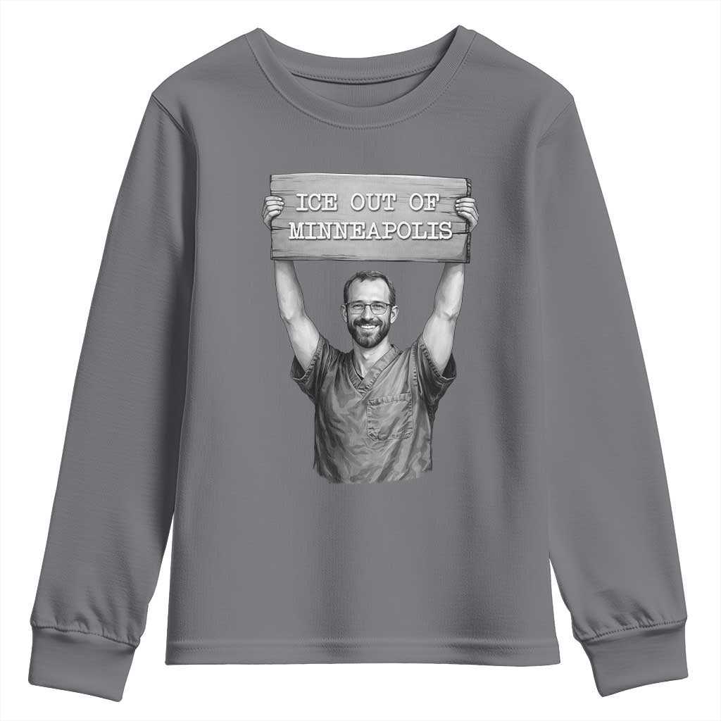 Ice Out Of Minneapolis Youth Sweatshirt Alex Pretti Memorial ICU Nurse Tribute Support TS12 Charcoal Print Your Wear
