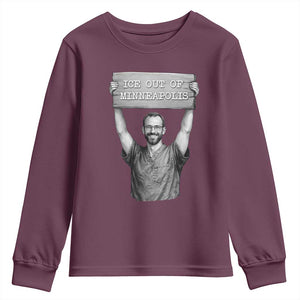 Ice Out Of Minneapolis Youth Sweatshirt Alex Pretti Memorial ICU Nurse Tribute Support TS12 Maroon Print Your Wear