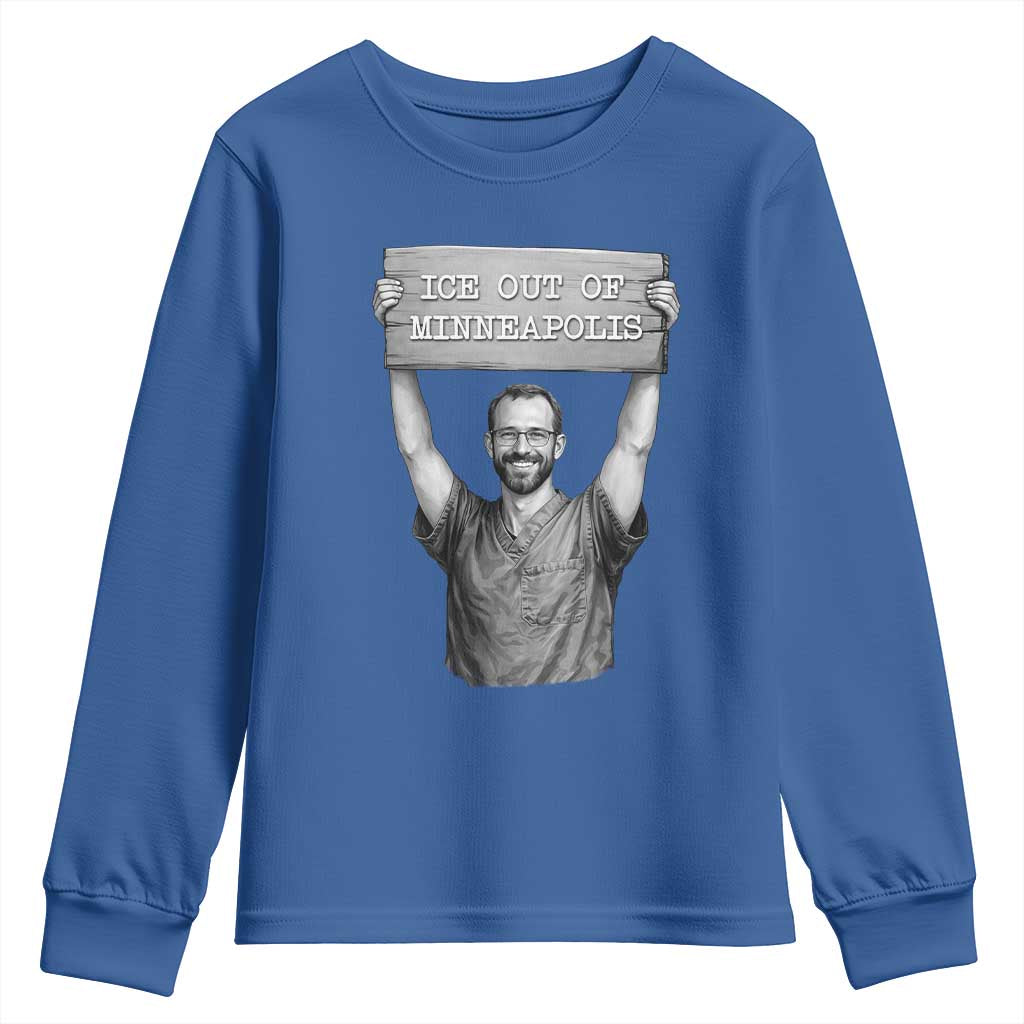 Ice Out Of Minneapolis Youth Sweatshirt Alex Pretti Memorial ICU Nurse Tribute Support TS12 Royal Blue Print Your Wear