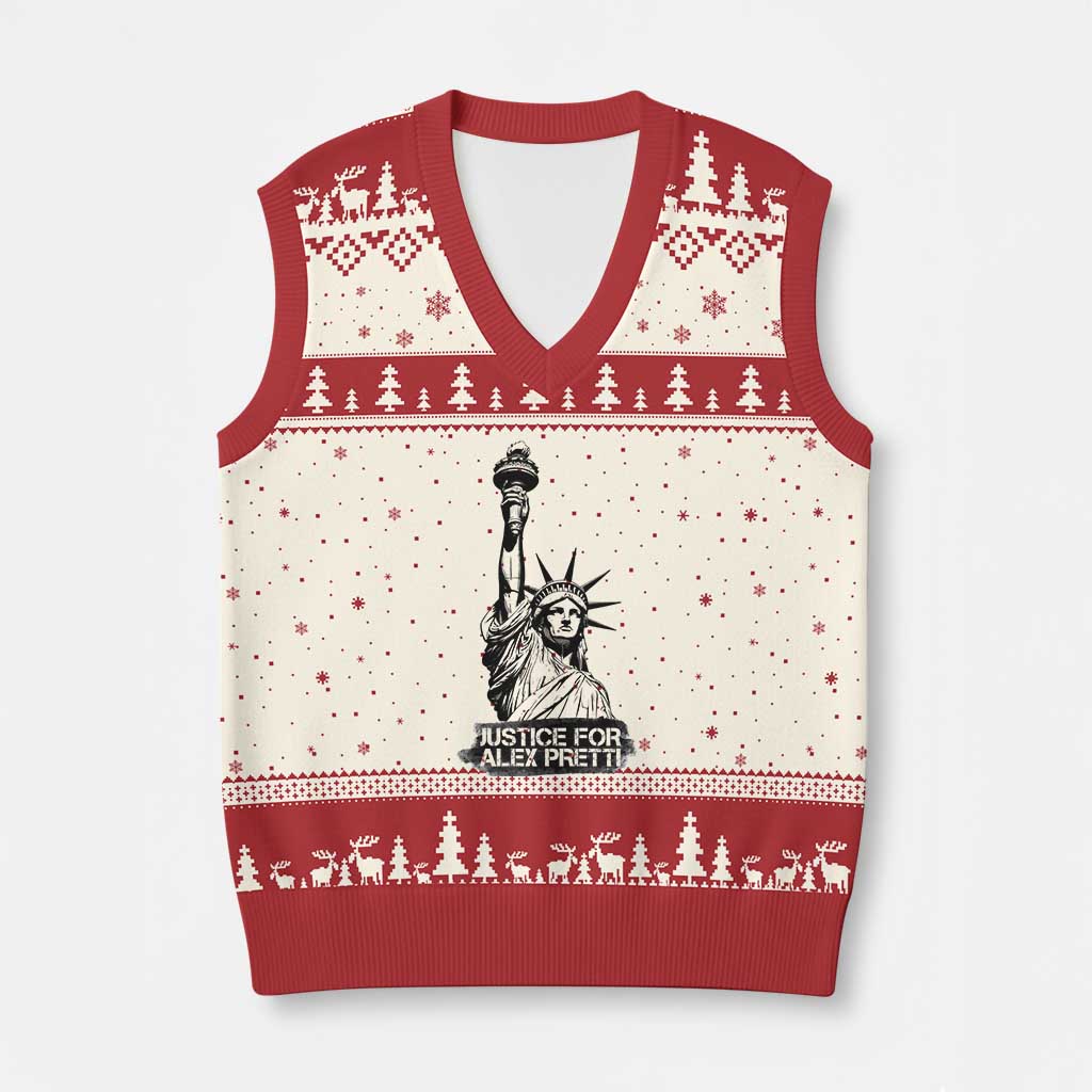 Justice For Alex Pretti V-Neck Knit Sweater Vest Statue Of Liberty Support Gift TS12 Beige Red Print Your Wear