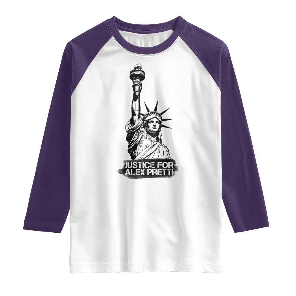 Justice For Alex Pretti Raglan Shirt Statue Of Liberty Support Gift TS12 White Purple Print Your Wear
