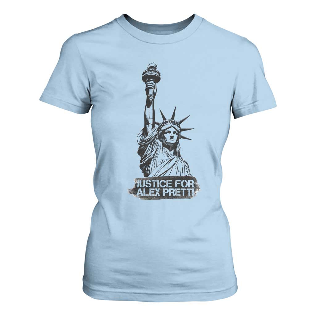 Justice For Alex Pretti T Shirt For Women Statue Of Liberty Support Gift TS12 Light Blue Print Your Wear