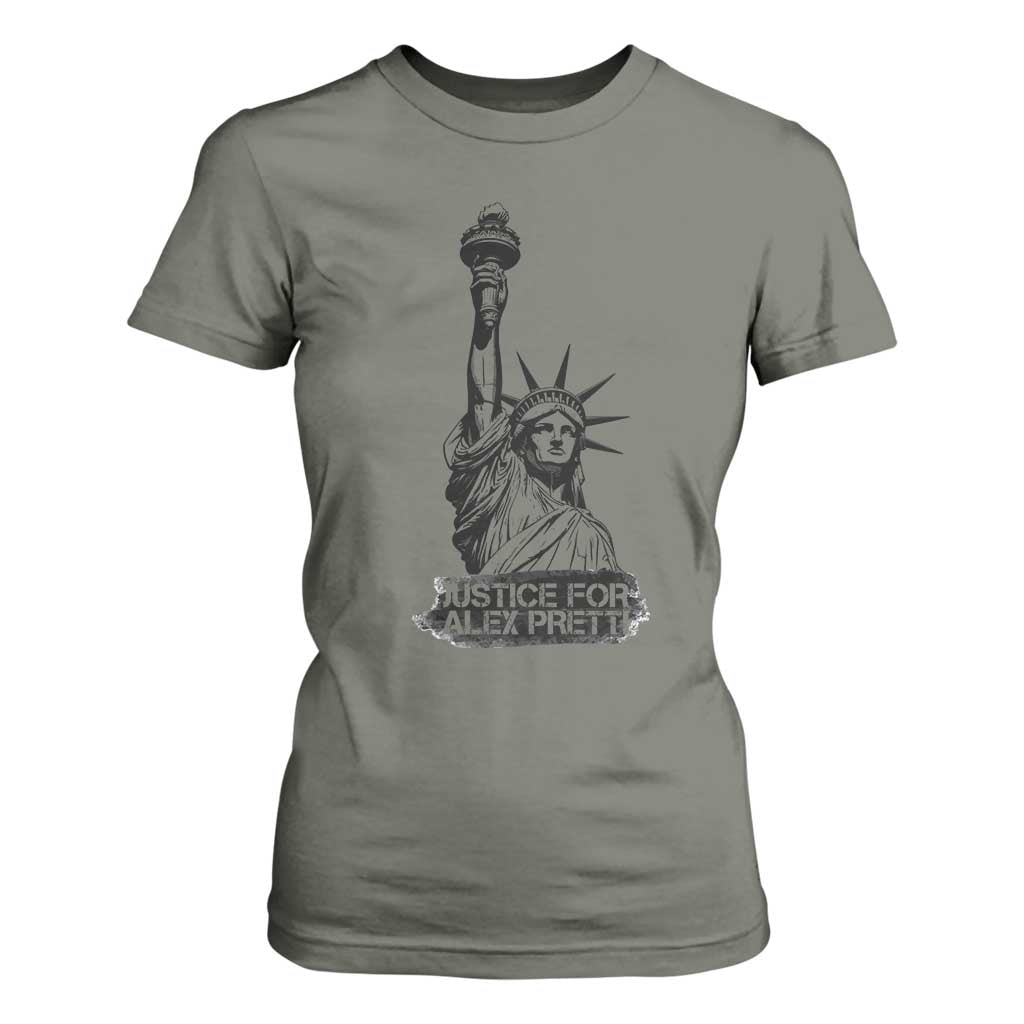 Justice For Alex Pretti T Shirt For Women Statue Of Liberty Support Gift TS12 Military Green Print Your Wear